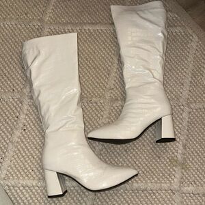 White high knee heeled boots booties